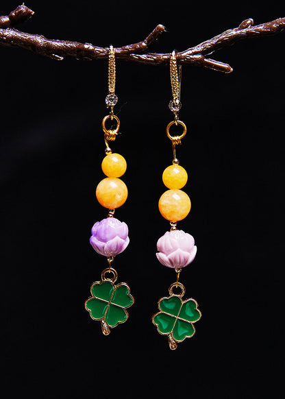 Lotus Flower Beeswax Gilding Drop Earrings