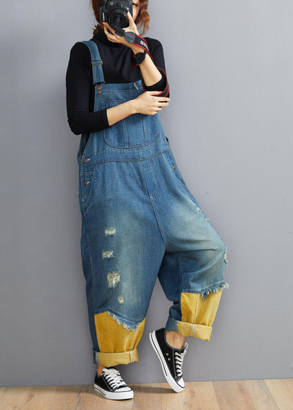 Style Denim Blue Pant Spring Hole Jumpsuit Pants