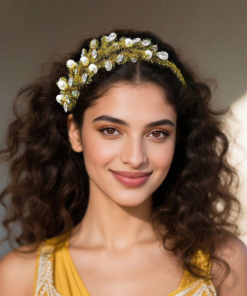 Fine Green Weave Acrylic Pearl Zircon Hairpiece