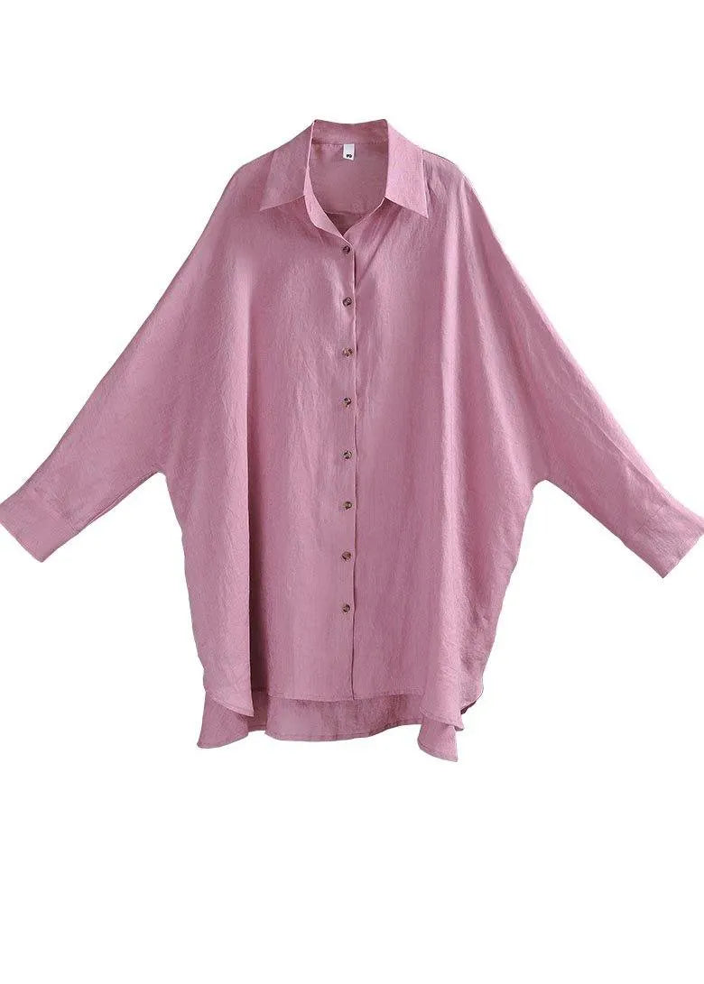 Fitted Pink Purple Side Open Cotton Linen Summer Blouse Top