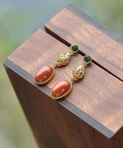 Red Sterling Silver Overgild Zircon Agate Drop Earrings