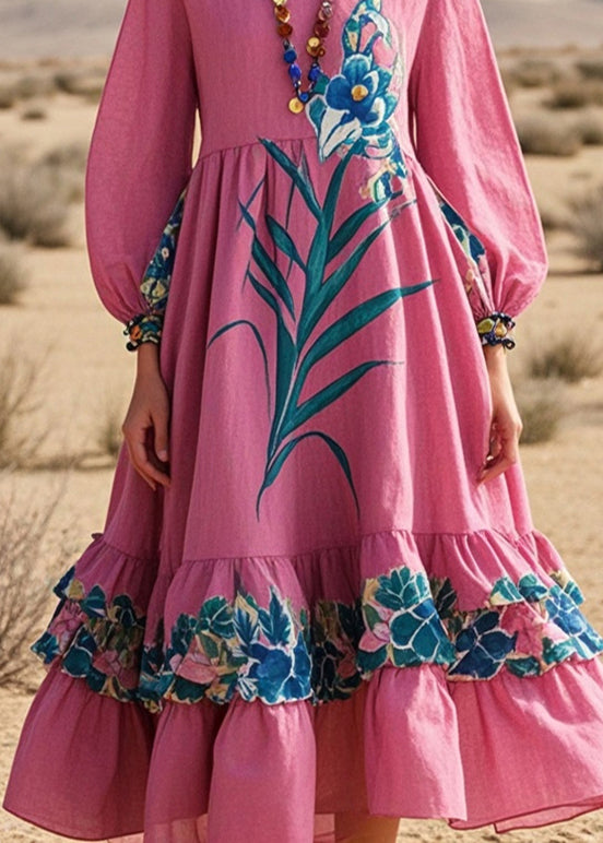Rose Ruffled Print Cotton Dress Fall