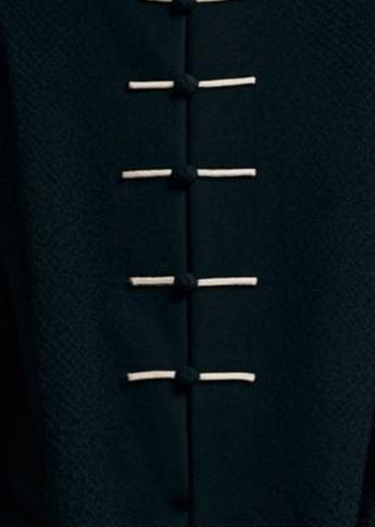 Loose Black Stand Collar Button Cotton Fall Coat