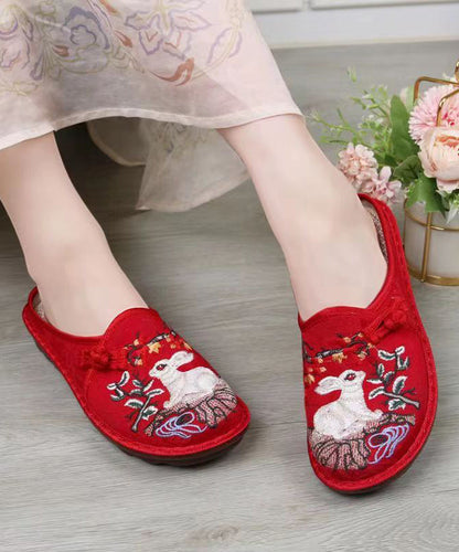 Pink Embroidery Retro Splicing Slide Sandals Soofairy Shoes-20251