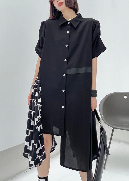 Black Patchwork Print Asymmetrical Design Dress Summer