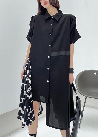 Black Patchwork Print Asymmetrical Design Dress Summer