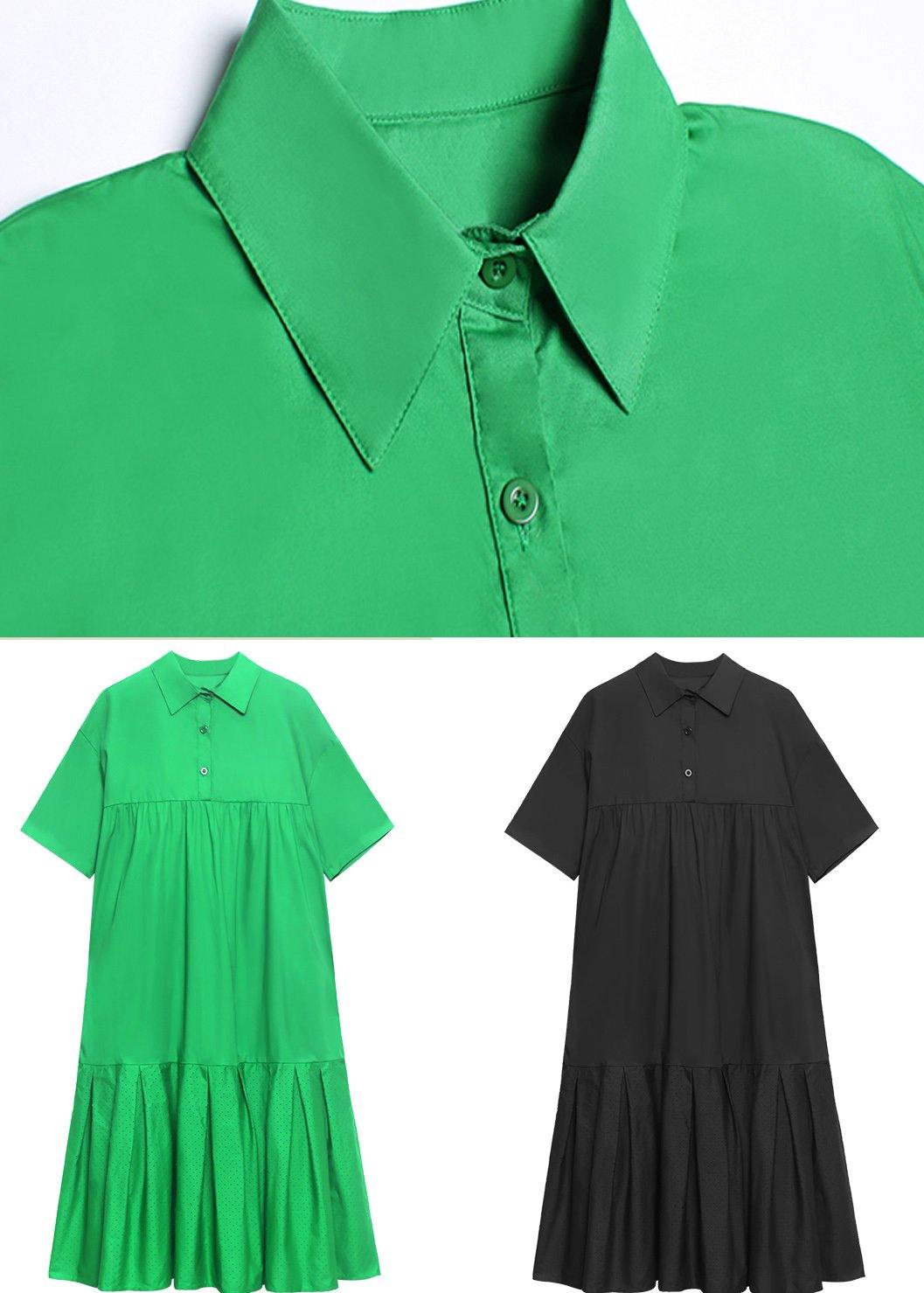 Organic Green Cotton Pockets Peter Pan Collar Dresses Summer