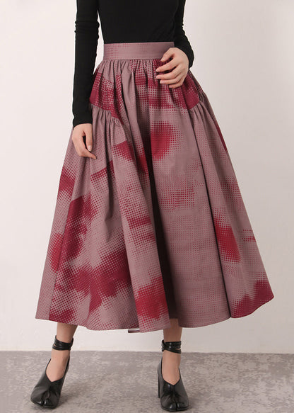 Red Print High Waist Cotton Skirts Spring