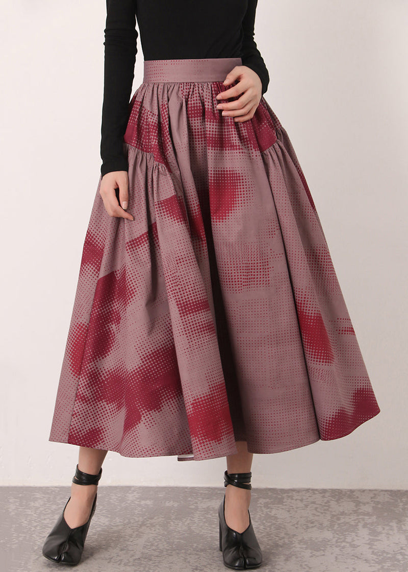 Red Print High Waist Cotton Skirts Spring