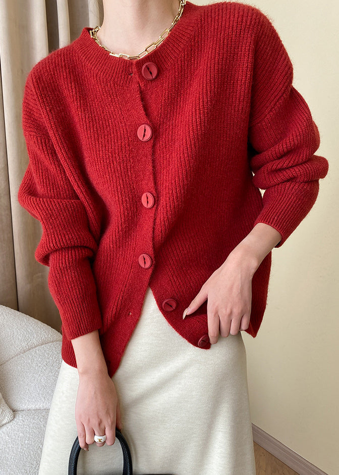 Loose Red Button Knit Coats Fall