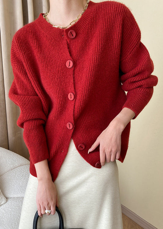 Loose Red Button Knit Coats Fall