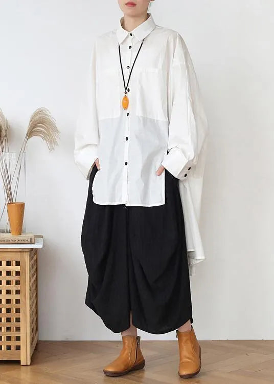 Modern White Peter Pan Collar Asymmetrical Design Cotton Spring Shirts