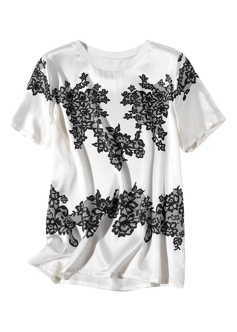 White O-neck Print T Shirt Short Sleeve