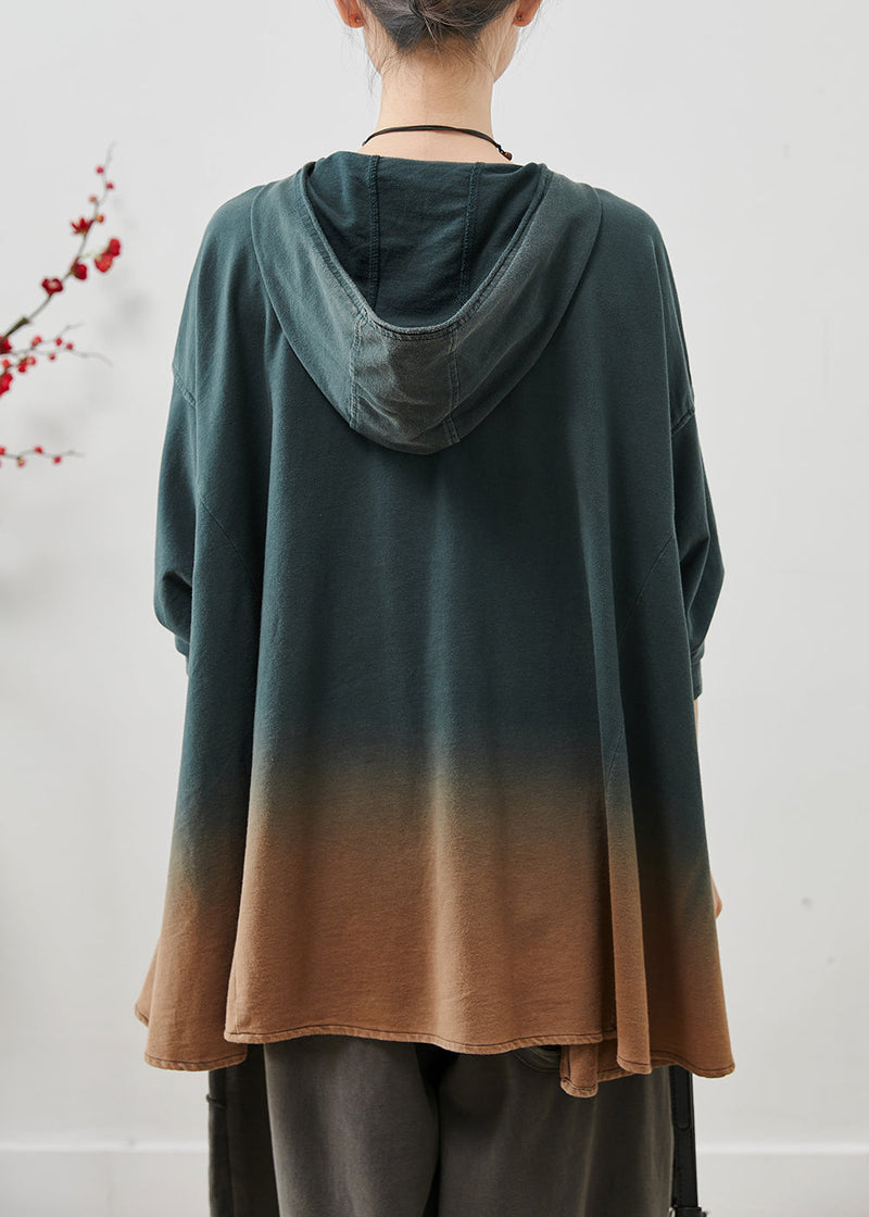 Art Gradient Color Hooded Oversized Cotton Pullover Sweatshirt Fall