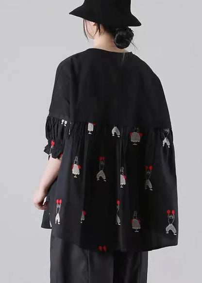 Patchwork Spring Blouse Black Tops