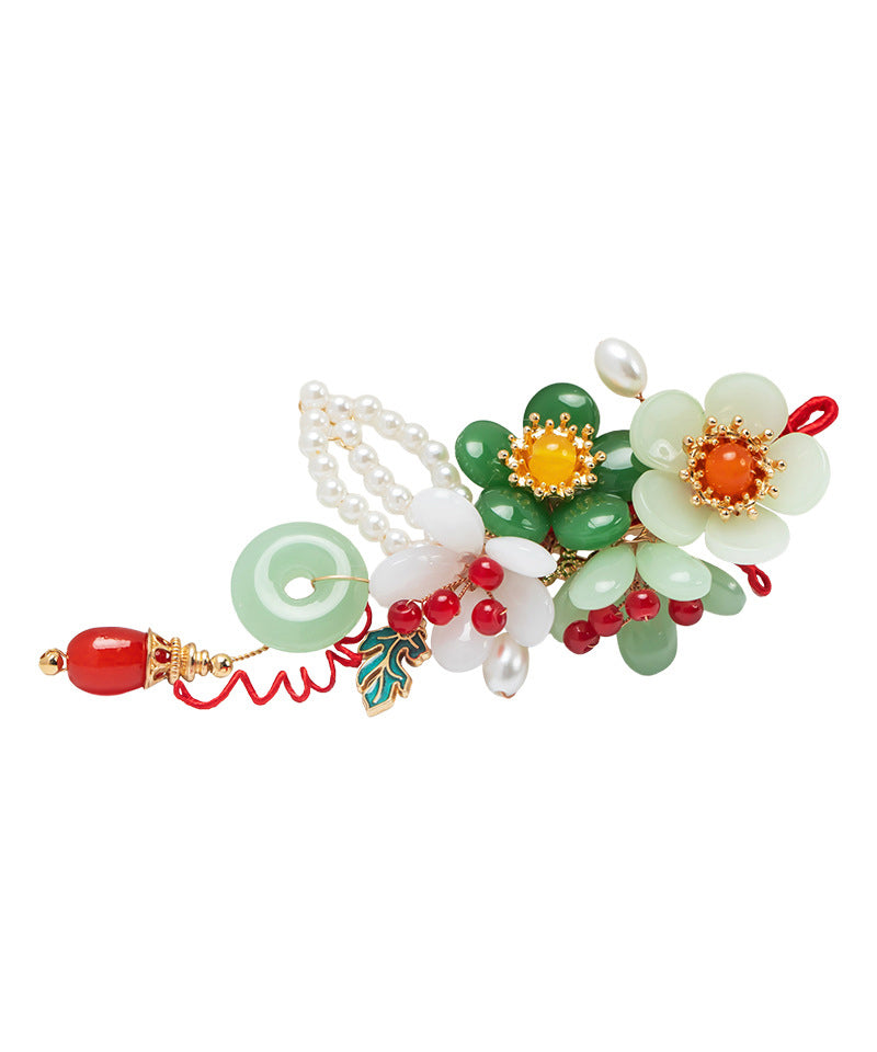 Retro Multicolor Alloy Jade Pearl Tassel Hairpin