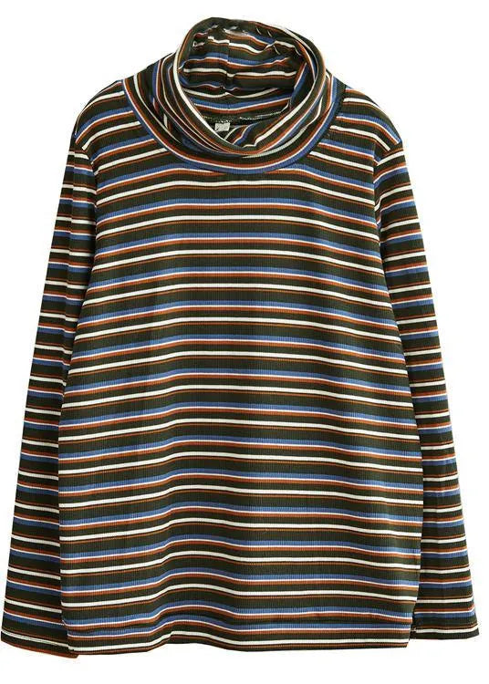 Diy High Neck Cotton Spring Blouses for Shirts Striped Tops