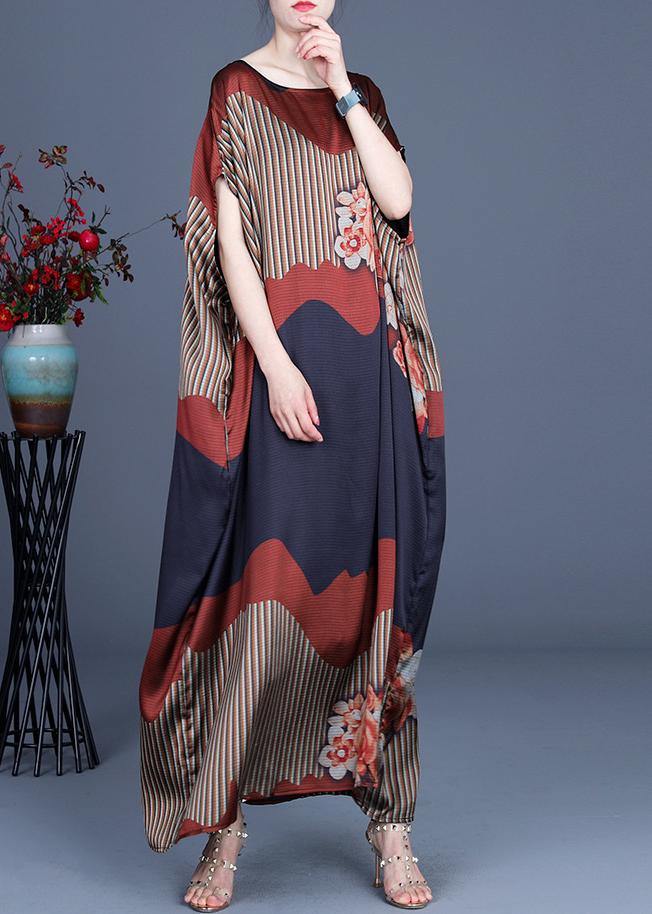 Color Block Batwing Sleeve Silk Maxi Dresses Summer Spring
