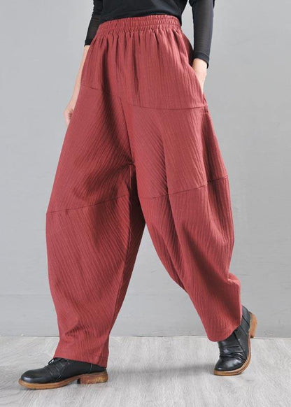 Red Cotton Linen Radish Trousers Pants Summer