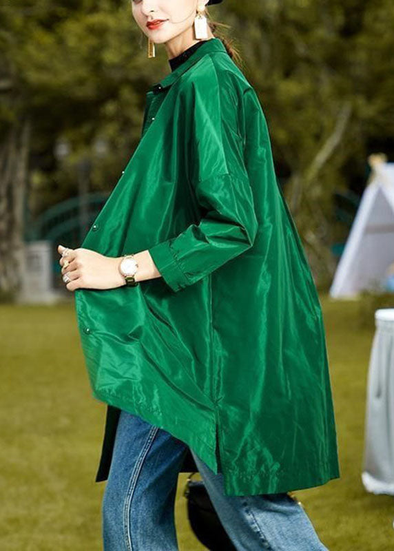 Green Peterpan Collar Button Side Open Fall Long Sleeve Coat