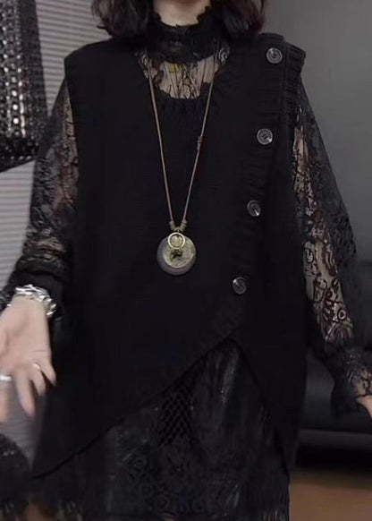 Mulberry Asymmetrical Patchwork Knit Vest Sleeveless