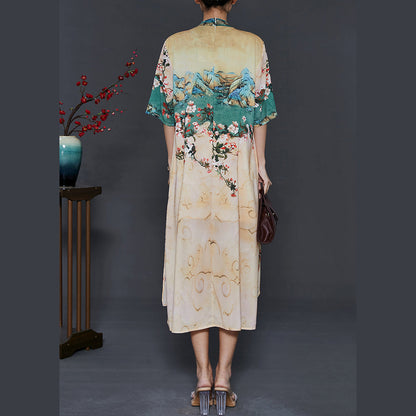 Apricot Print Chiffon Fake Two Piece Dress Summer