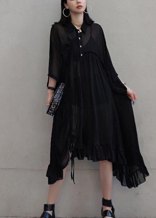 Lapel Asymmetric Spring Quilting Dresses Design Black Long Dresses