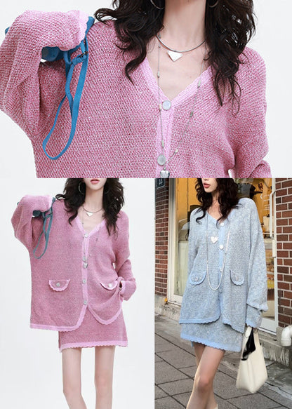 Rose Oversized Patchwork Knit Two Pieces Set Spring
