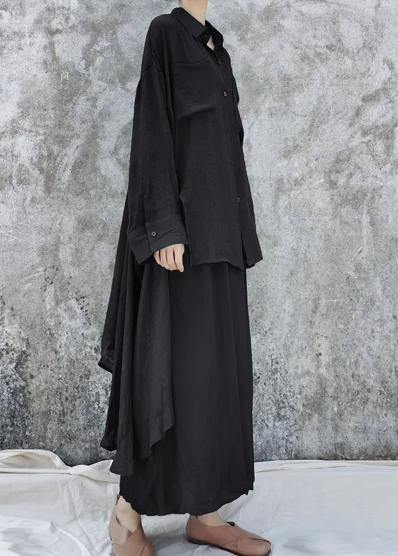 Black Loose Upf 50+ Shirt Tops Low High Design Batwing Sleeve