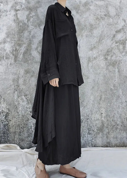 Black Loose Upf 50+ Shirt Tops Low High Design Batwing Sleeve
