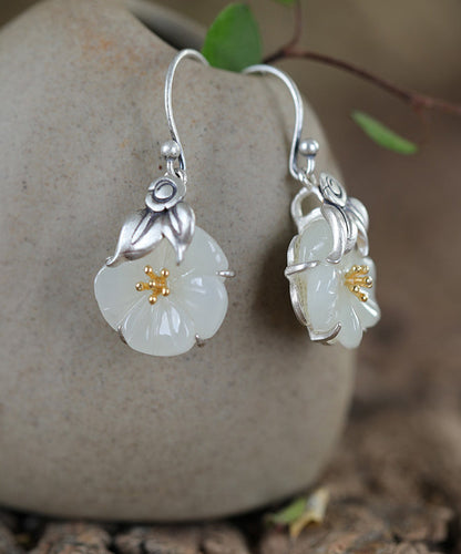 Retro Silk Sterling Silver Inlaid Jade Drop Earrings