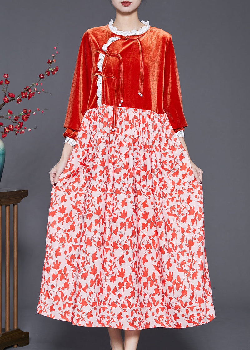 Diy Orange Tasseled Patchwork Silk Velour Holiday Dress Spring