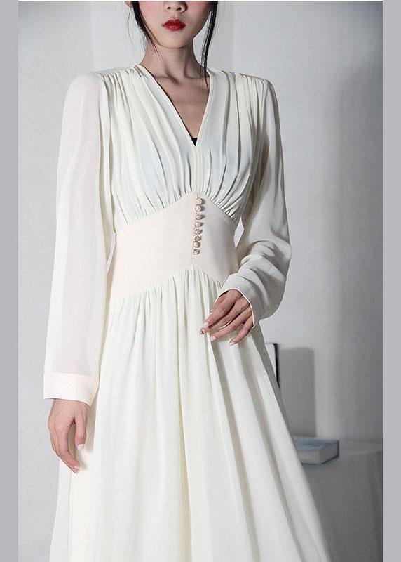 Diy Beige V Neck Chiffon Tunic Button Summer Mid Dress