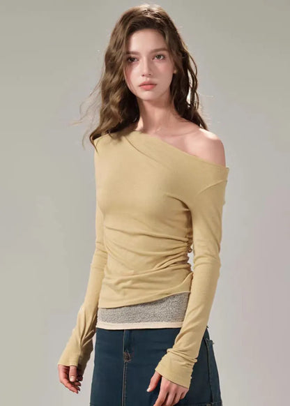 Fitted Yellow Patchwork False Two Pieces Knit Top Fall