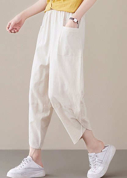 Beige Loose Pants Asymmetrical Design Spring