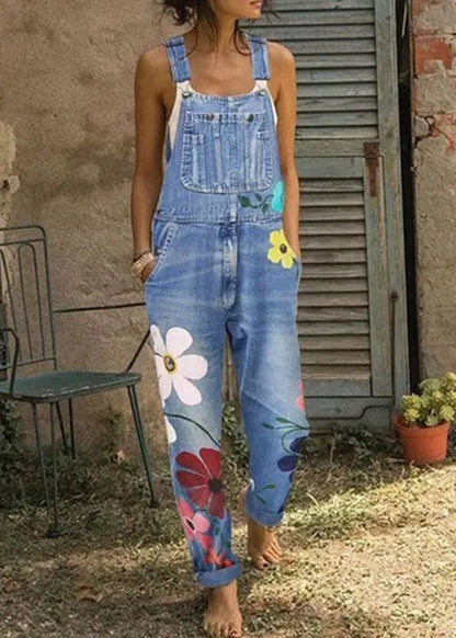 Sunflower Print Denim Jumpsuit