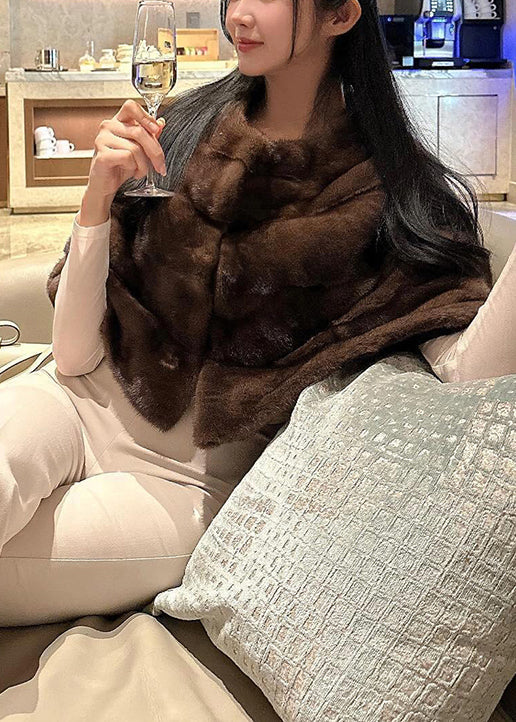 Brown Oversized Thick Faux Mink Hair Short Coats Winter