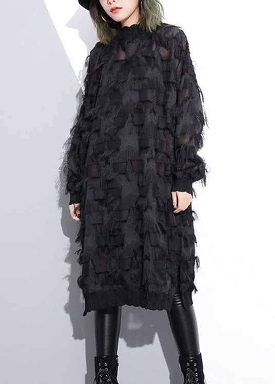 Black Tassel Hollow Out Lace Dress Spring