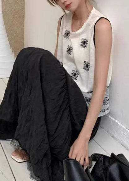 Navy Embroideried Knit Vests Summer