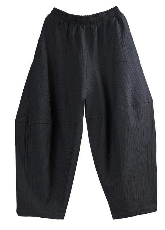 Black Patchwork Harem Pants Summer Cotton Linen