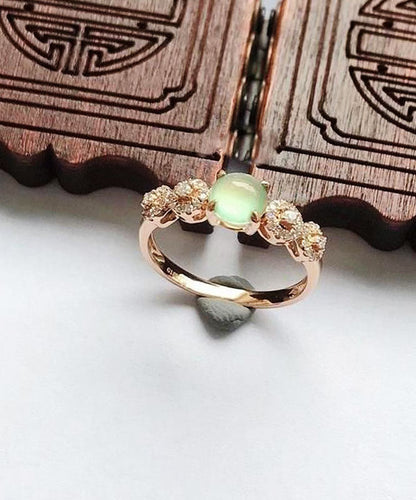 Rose Gold Sterling Silver Overgild Zircon Jade Rings