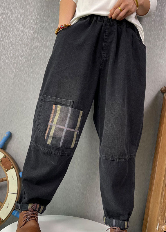 Fine Black Retro Patchwork Denim Pants Spring