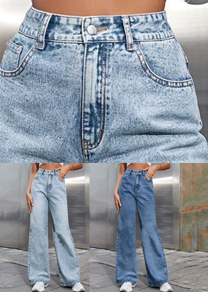 Dark Blue Pockets Patchwork Wide Leg Jeans