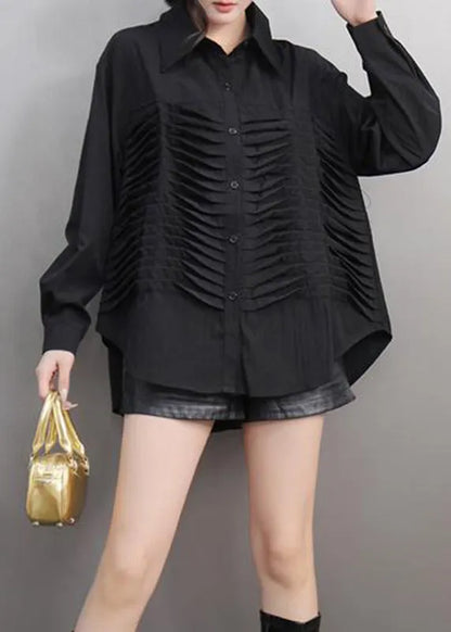 Original Design Black Peter Pan Collar Top Spring