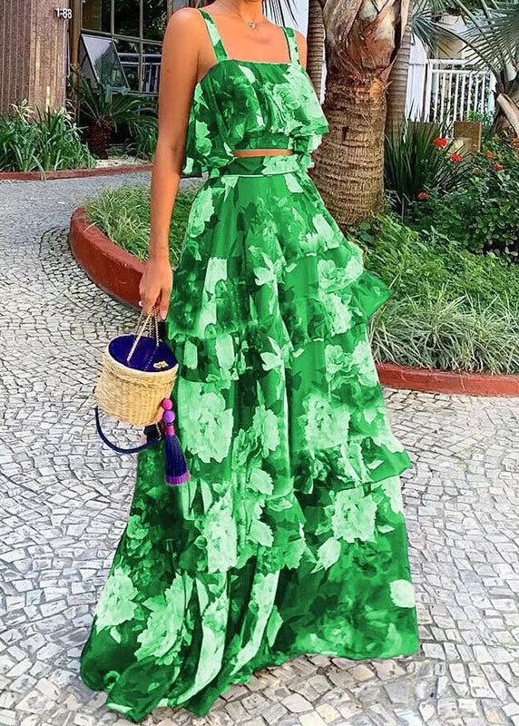 New Photo Color Print Tank and Skirts Two Pieces Set Sleeveless Summer