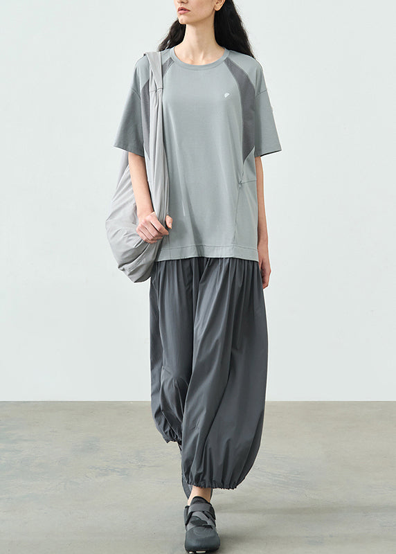 Grey O Neck Patchwork Cotton Long Dresses Summer
