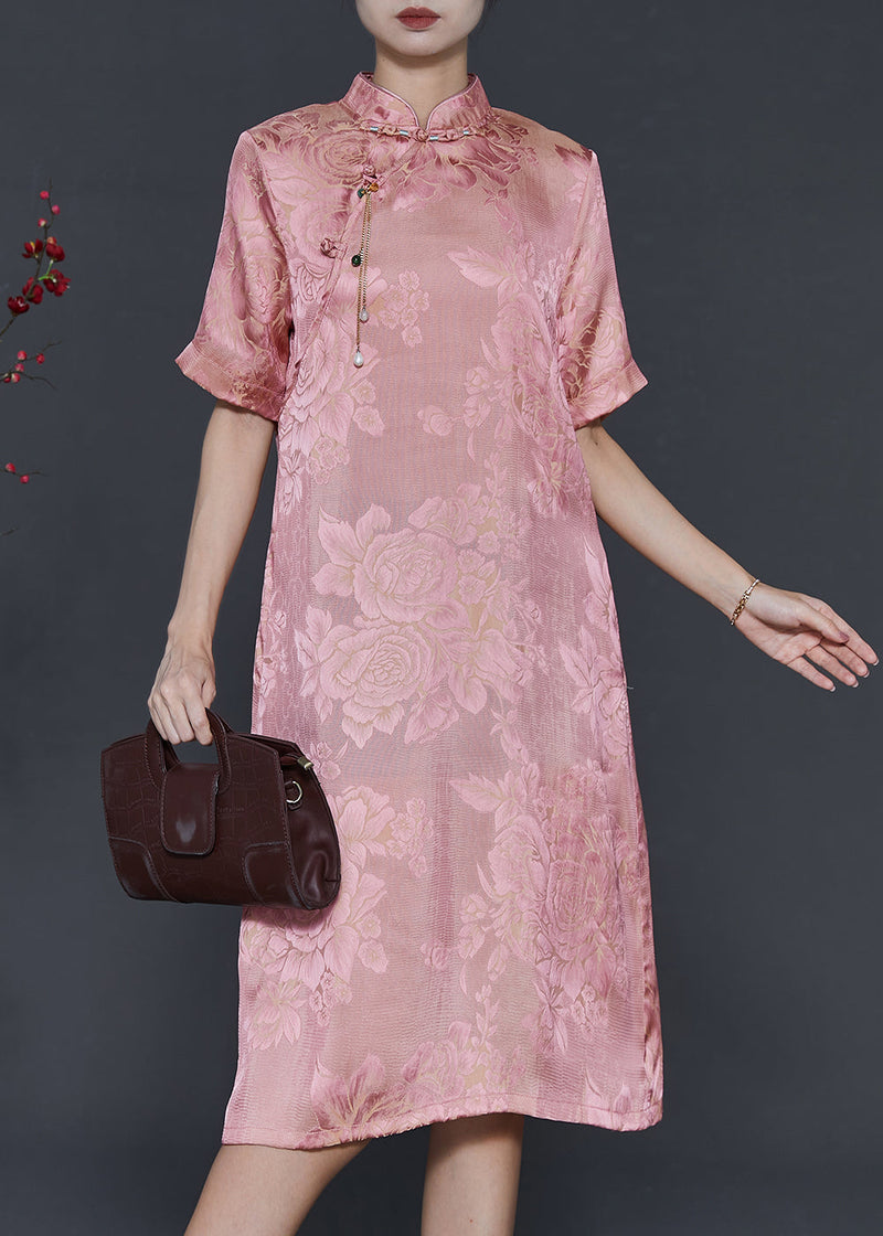 Pink Tasseled Jacquard Silk Dresses Summer