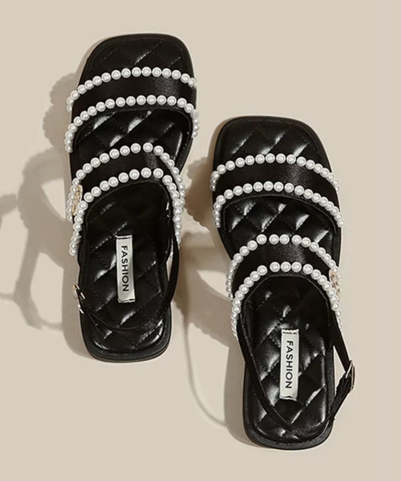 Black Nail Bead Splicing Best Sandals for Walking Peep Toe