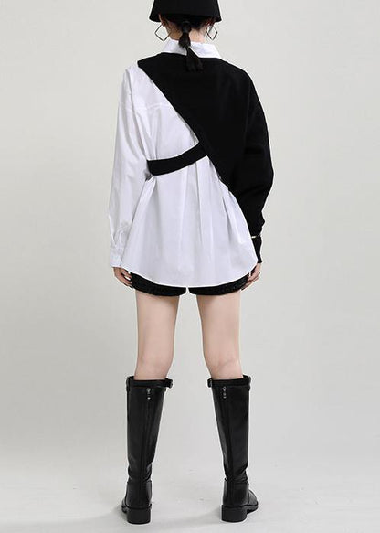 New Knitted Shawl + White Shirt Two Piece Set