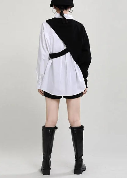 New Knitted Shawl + White Shirt Two Piece Set